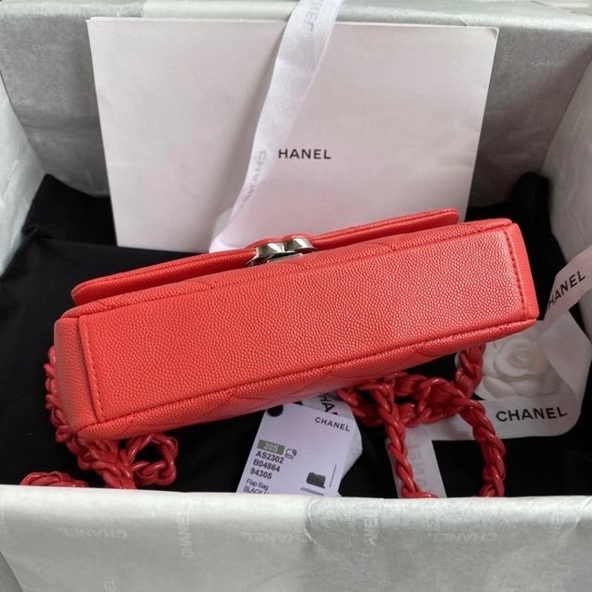 Chanel flap bag Grained Calfskin & Lacquered Metal AS2302 red
