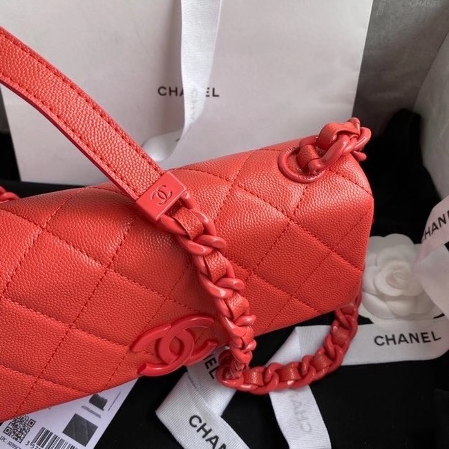 Chanel flap bag Grained Calfskin & Lacquered Metal AS2302 red