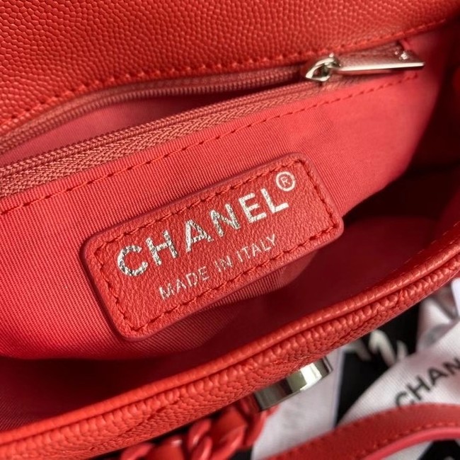 Chanel flap bag Grained Calfskin & Lacquered Metal AS2302 red