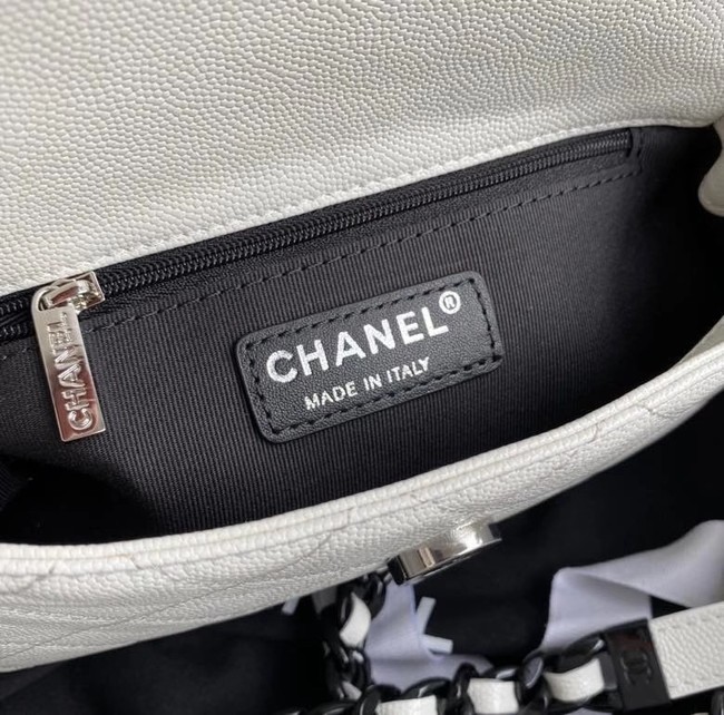 Chanel flap bag Grained Calfskin & Lacquered Metal AS2302 white