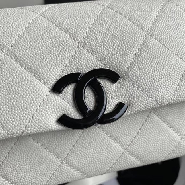 Chanel flap bag Grained Calfskin & Lacquered Metal AS2302 white