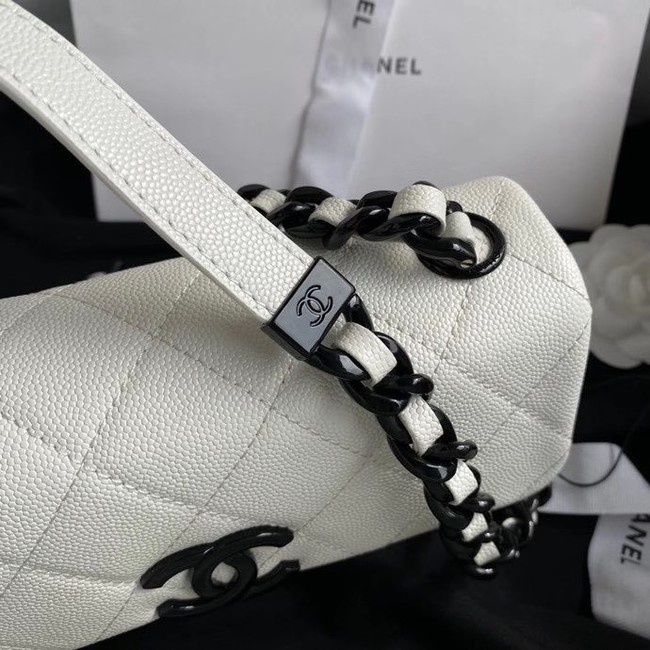 Chanel flap bag Grained Calfskin & Lacquered Metal AS2302 white