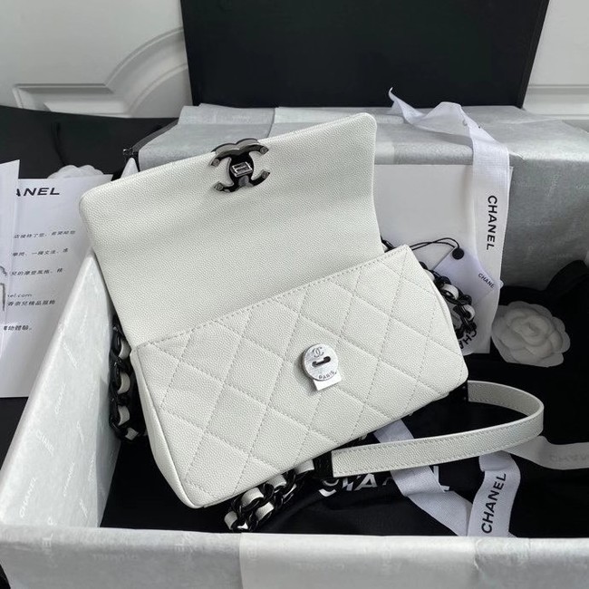 Chanel flap bag Grained Calfskin & Lacquered Metal AS2302 white