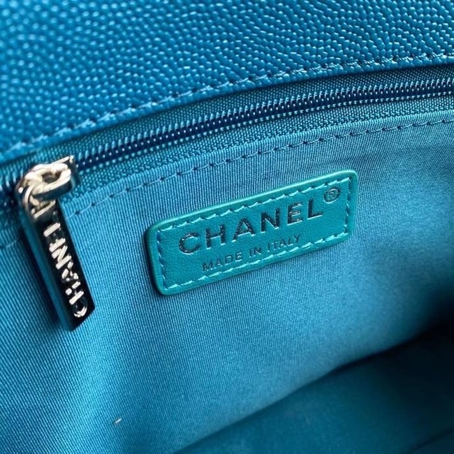 Chanel flap bag Grained Calfskin & Lacquered Metal AS2303 blue