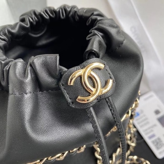 Chanel small drawstring bag Lambskin & Gold Metal AS2313 black