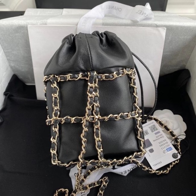 Chanel small drawstring bag Lambskin & Gold Metal AS2313 black