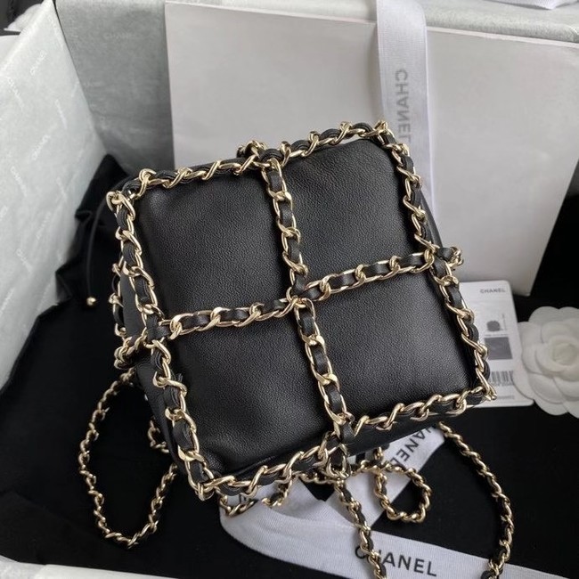 Chanel small drawstring bag Lambskin & Gold Metal AS2313 black