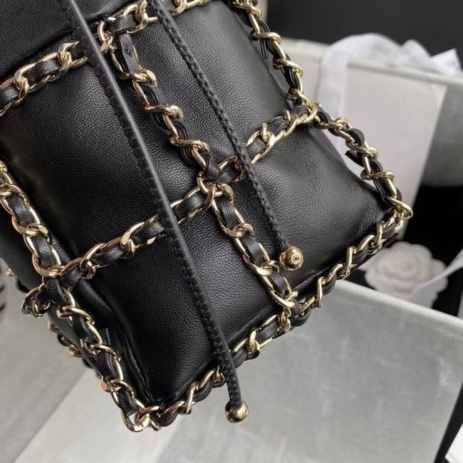 Chanel small drawstring bag Lambskin & Gold Metal AS2313 black