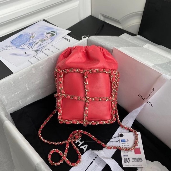 Chanel small drawstring bag Lambskin & Gold Metal AS2313 Coral