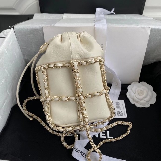 Chanel small drawstring bag Lambskin & Gold Metal AS2313 white