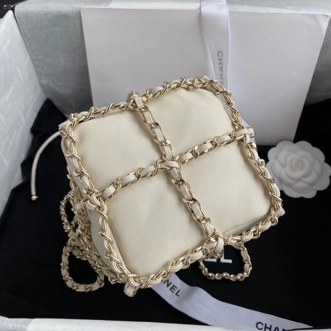 Chanel small drawstring bag Lambskin & Gold Metal AS2313 white