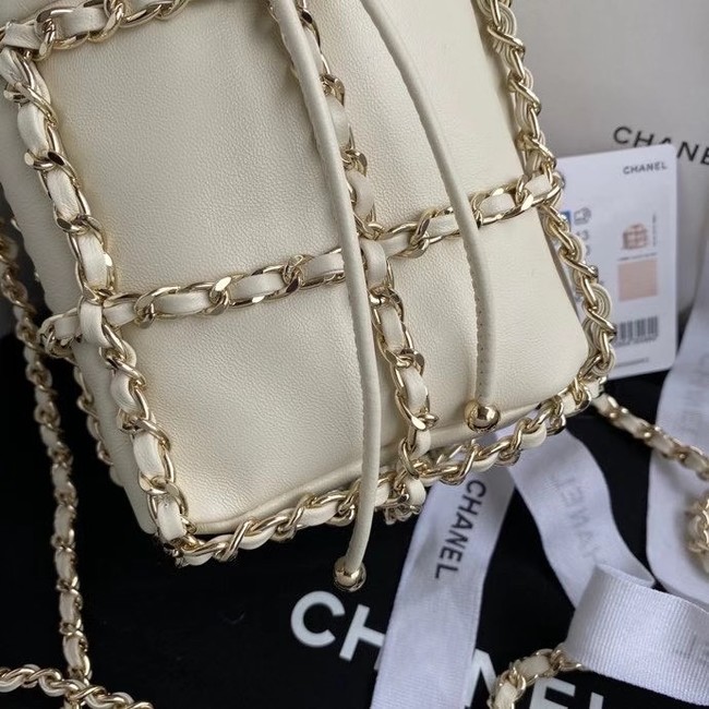 Chanel small drawstring bag Lambskin & Gold Metal AS2313 white