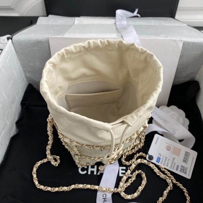 Chanel small drawstring bag Lambskin & Gold Metal AS2313 white