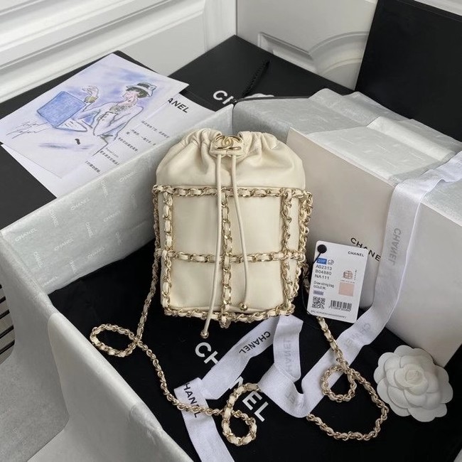 Chanel small drawstring bag Lambskin & Gold Metal AS2313 white