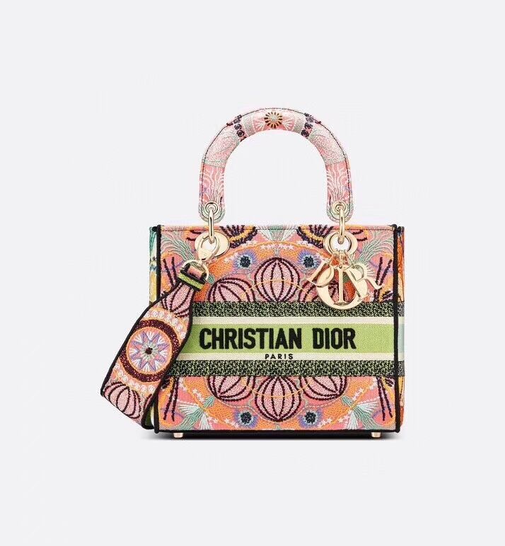 DIOR MEDIUM LADY D-LITE BAG Multicolor Tie & Dior Embroidery M0565OJb