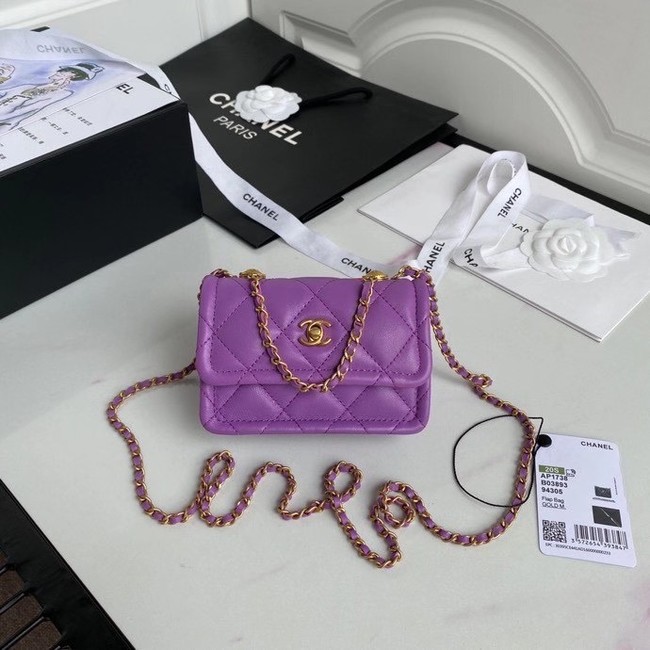 Chanel mini flap bag Sheepskin & Gold-Tone Metal AP1738 purple