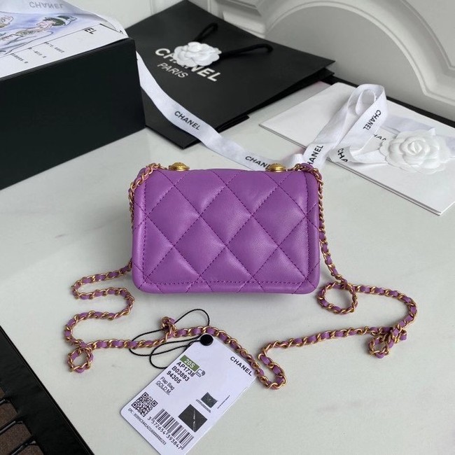 Chanel mini flap bag Sheepskin & Gold-Tone Metal AP1738 purple