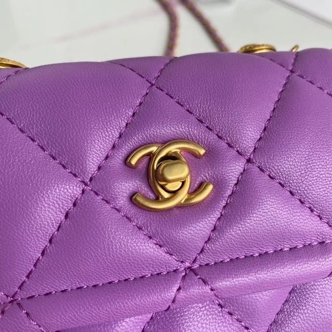 Chanel mini flap bag Sheepskin & Gold-Tone Metal AP1738 purple