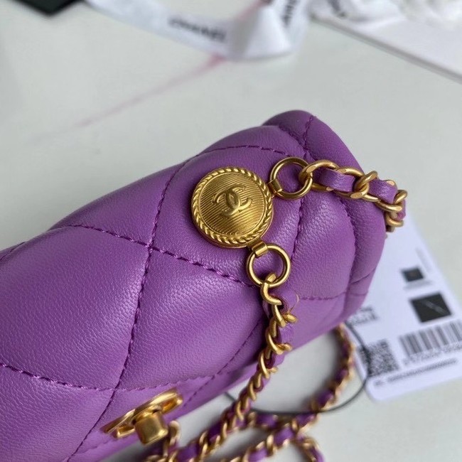 Chanel mini flap bag Sheepskin & Gold-Tone Metal AP1738 purple