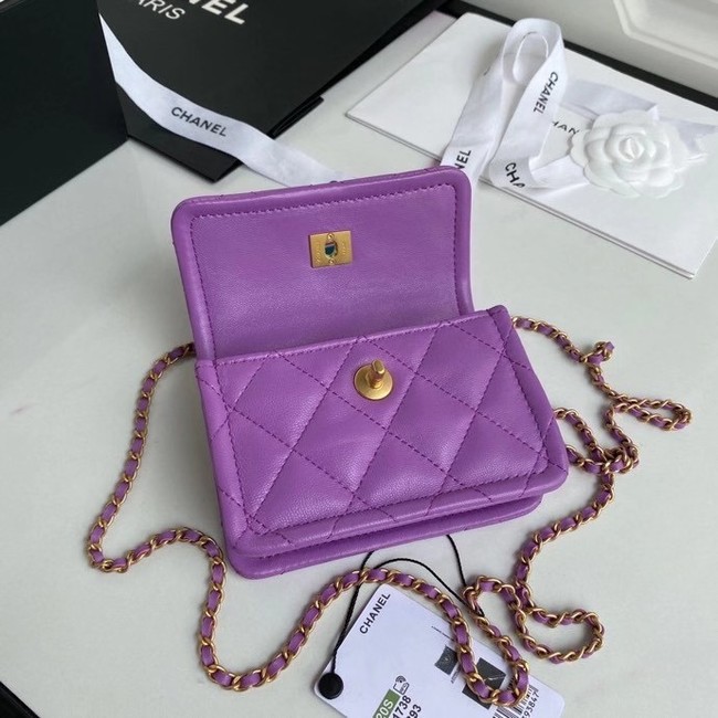 Chanel mini flap bag Sheepskin & Gold-Tone Metal AP1738 purple