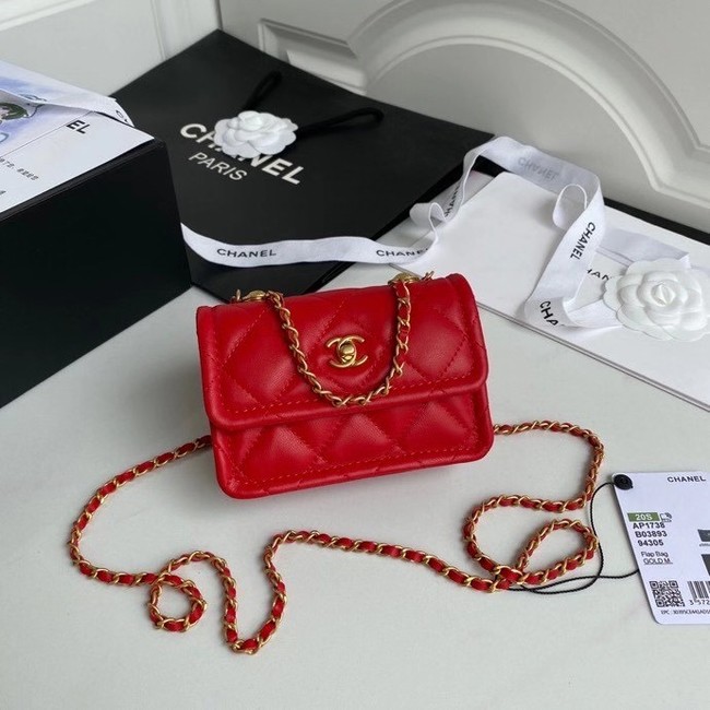 Chanel mini flap bag Sheepskin & Gold-Tone Metal AP1738 red
