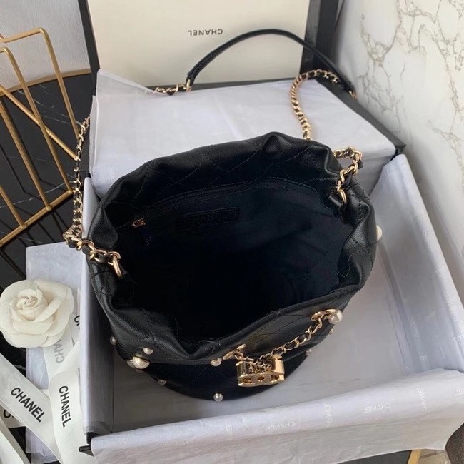 Chanel small drawstring bag Lambskin & Gold Metal AS2322 black