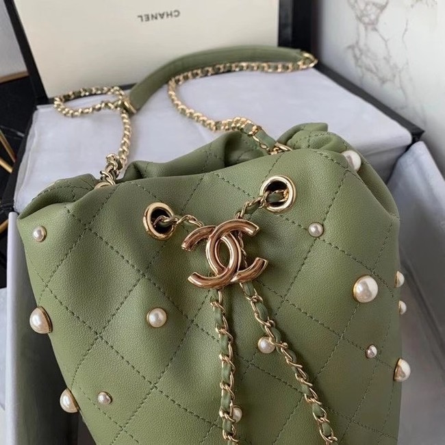 Chanel small drawstring bag Lambskin & Gold Metal AS2322 green