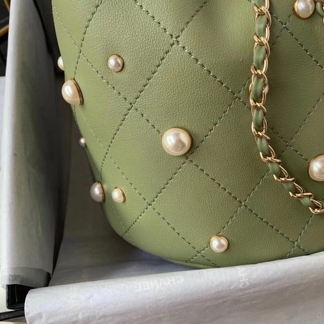 Chanel small drawstring bag Lambskin & Gold Metal AS2322 green