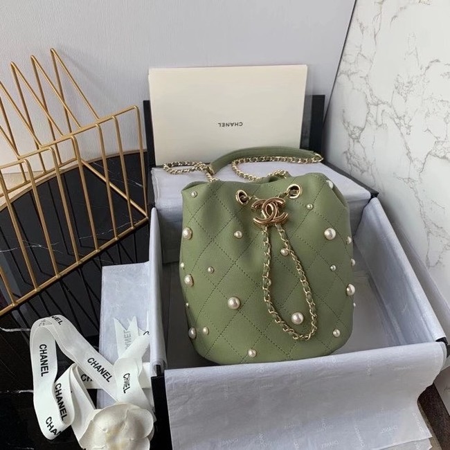 Chanel small drawstring bag Lambskin & Gold Metal AS2322 green