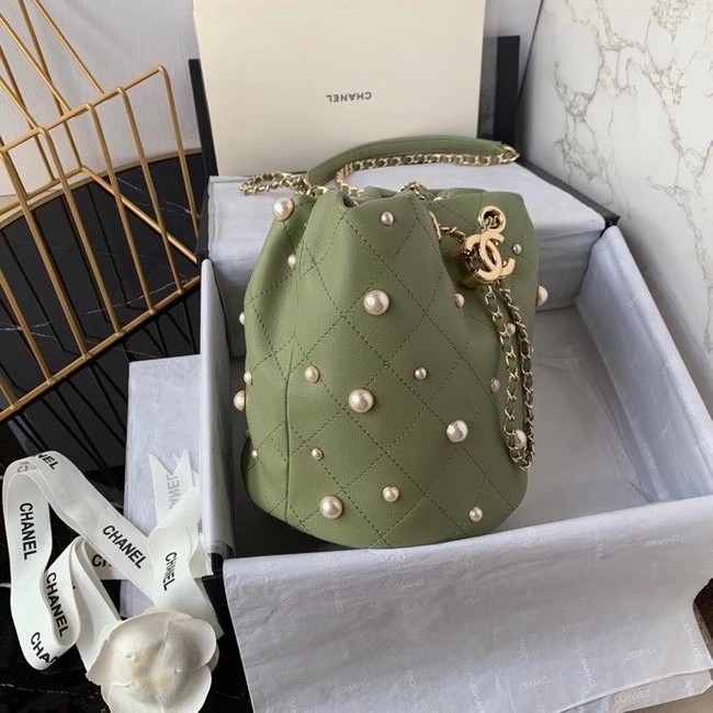 Chanel small drawstring bag Lambskin & Gold Metal AS2322 green