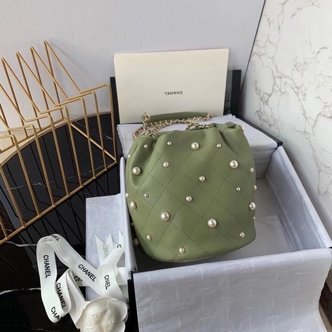 Chanel small drawstring bag Lambskin & Gold Metal AS2322 green