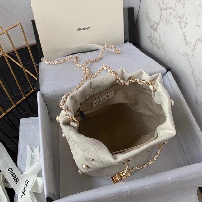 Chanel small drawstring bag Lambskin & Gold Metal AS2322 white