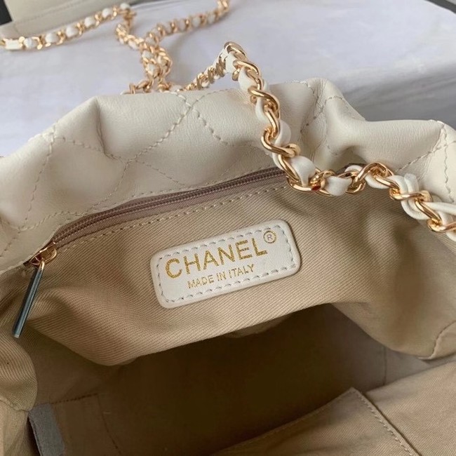 Chanel small drawstring bag Lambskin & Gold Metal AS2322 white