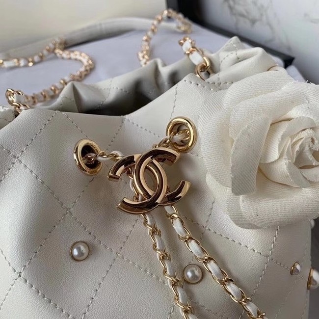 Chanel small drawstring bag Lambskin & Gold Metal AS2322 white