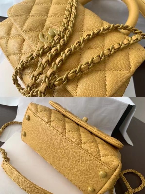 Chanel coco mini flap bag with top handle AS2215 yellow