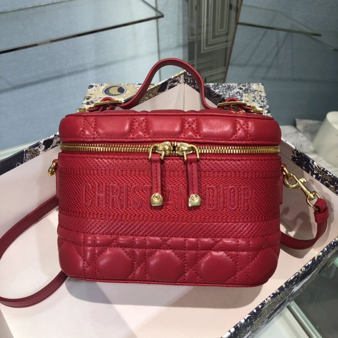 DIOR SMALL DIORTRAVEL VANITY CASE Cannage Lambskin S5488U red