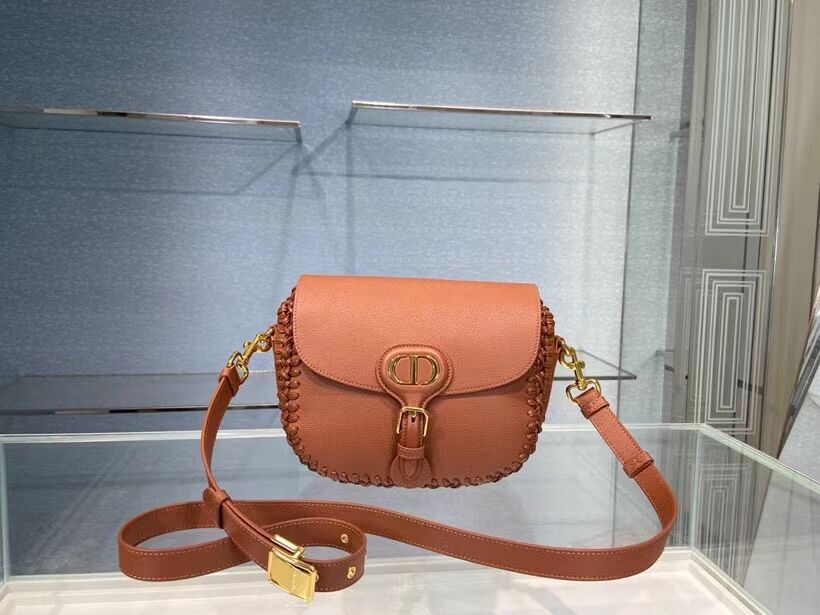 MEDIUM DIOR BOBBY BAG Dark Tan Grained Calfskin with Whipstitched Seams M9319U