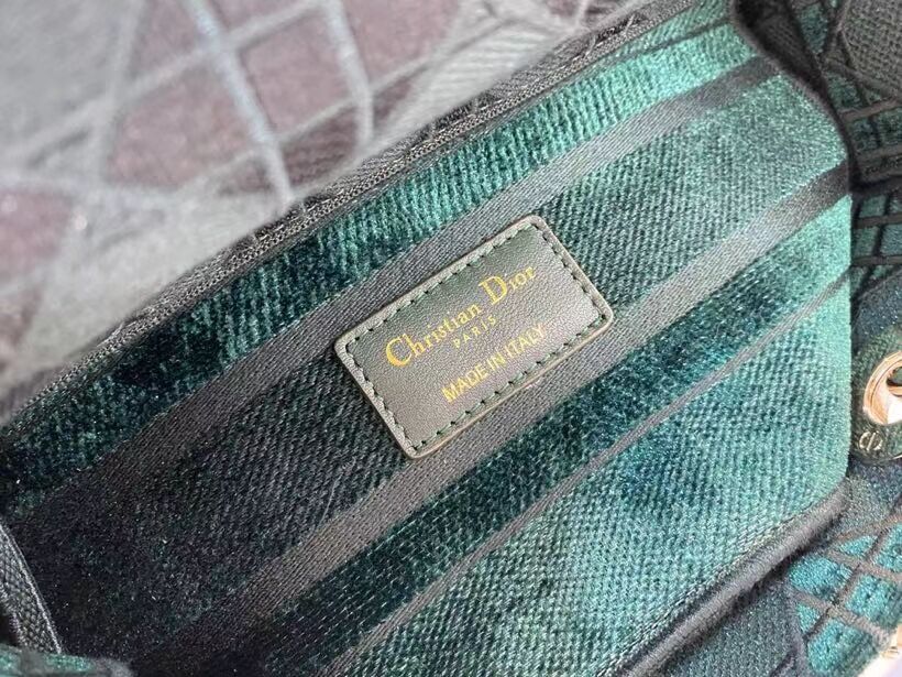 MEDIUM LADY D-LITE BAG Cannage Embroidered Velvet M0565OW green