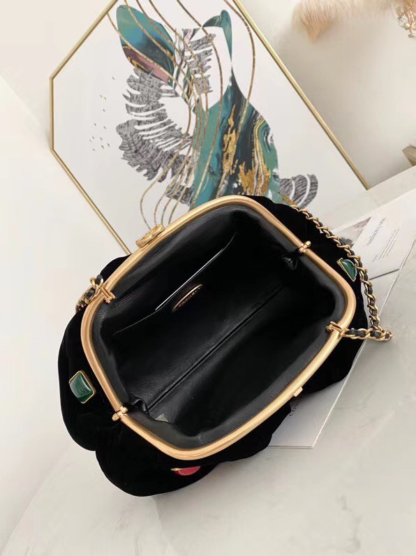 Chanel clutch  Velvet Black & Gold-Tone Metal AB2137