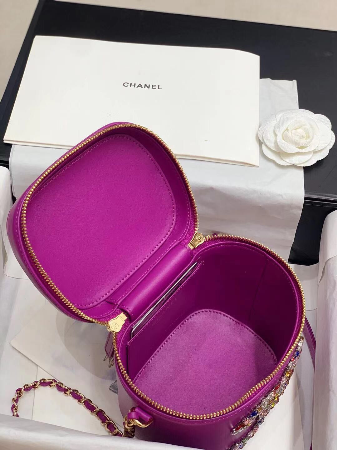 Chanel vanity case Lambskin Crystal Calfskin & Gold-Tone Metal AS2322 Purple