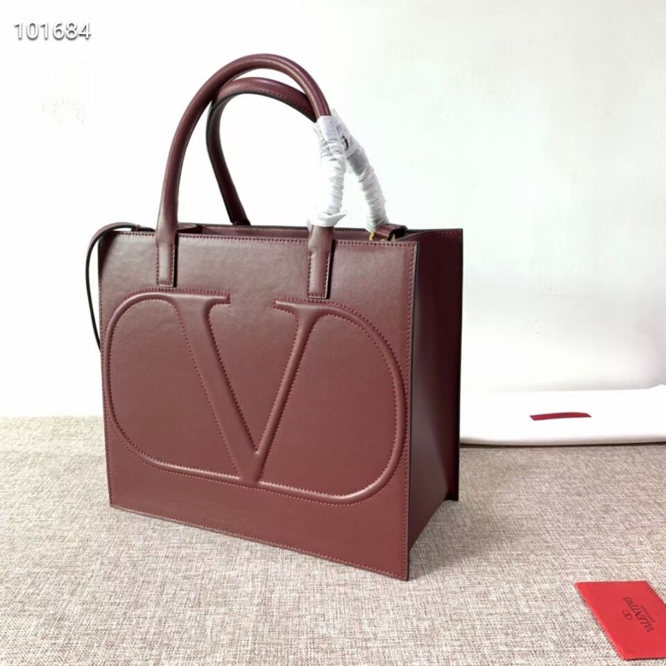 VALENTINO Origianl leather tote V2021 oxblood red