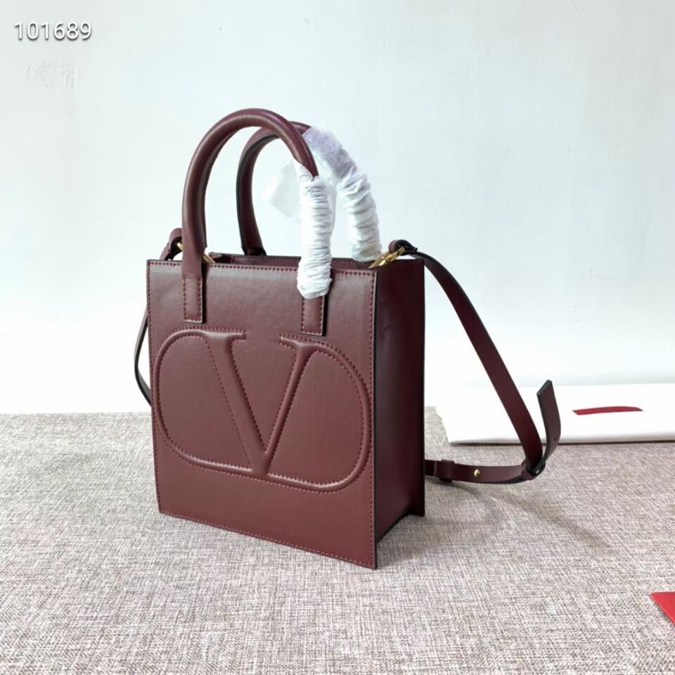 VALENTINO Origianl leather tote V2022 oxblood red