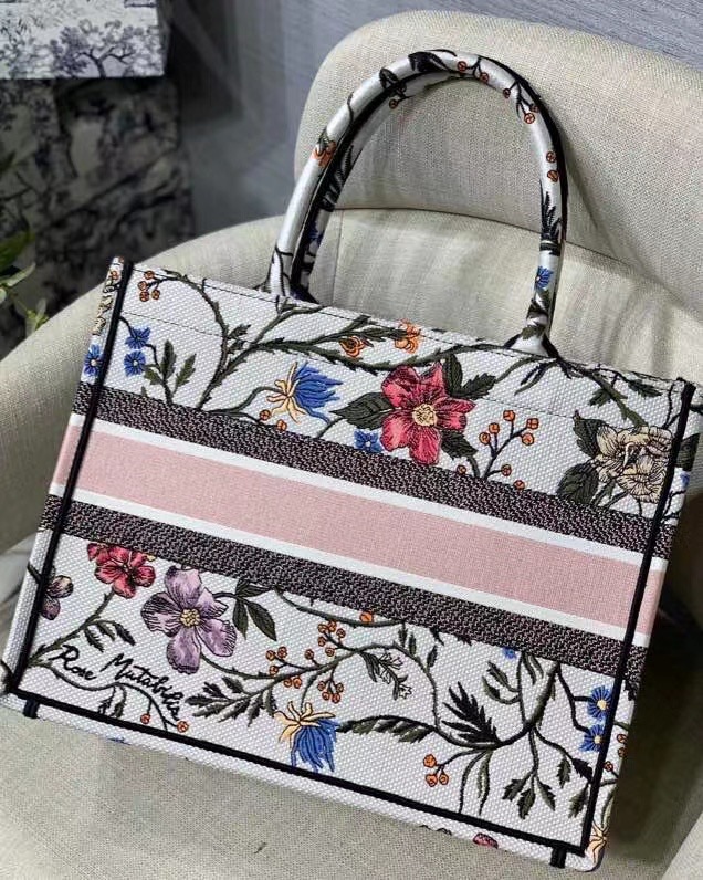 SMALL DIOR BOOK TOTE Multicolor Mille Fleurs Embroidery M1296ZW