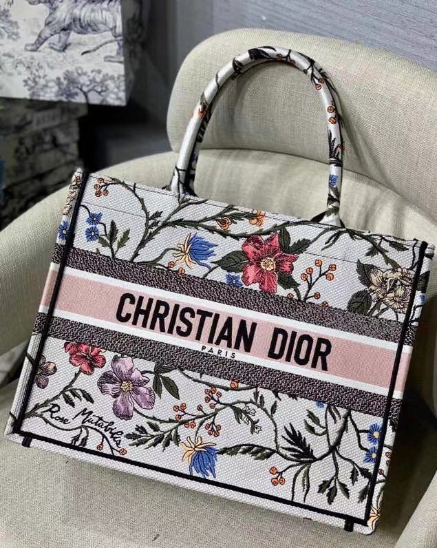 SMALL DIOR BOOK TOTE Multicolor Mille Fleurs Embroidery M1296ZW