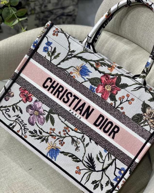 SMALL DIOR BOOK TOTE Multicolor Mille Fleurs Embroidery M1296ZW