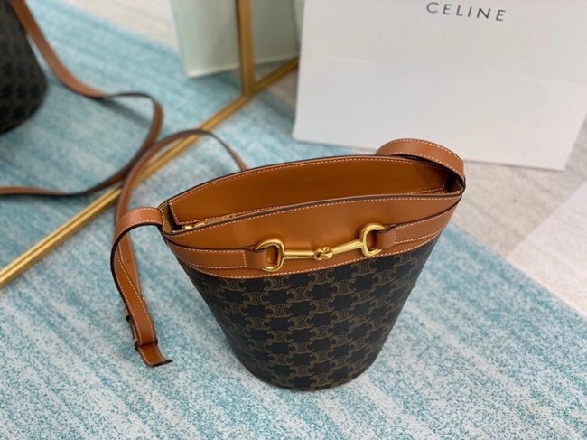 CELINE MEDIUM TAMBOUR BAG IN TRIOMPHE CANVAS 192072 brown