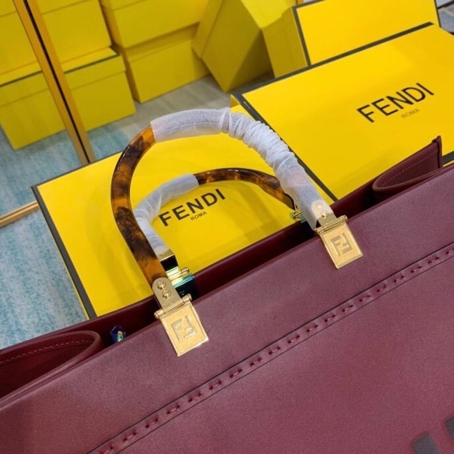 FENDI SUNSHINE large Burgundy leather shopper 8BH387A