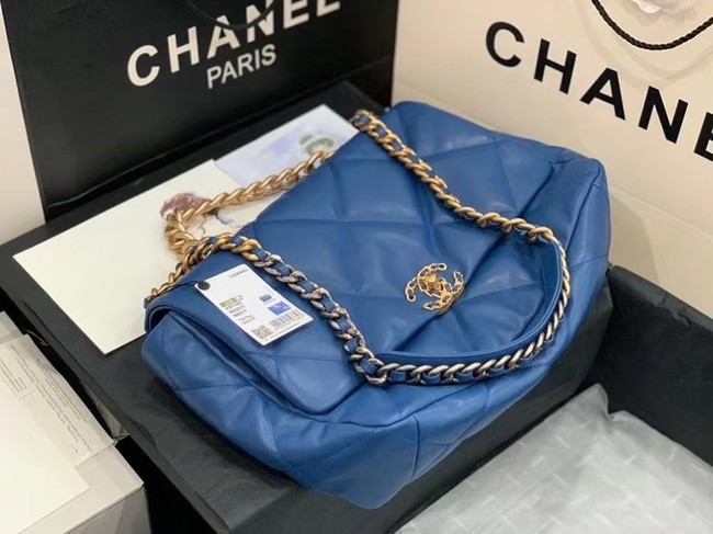 chanel 19 large flap bag AS1161 dark blue