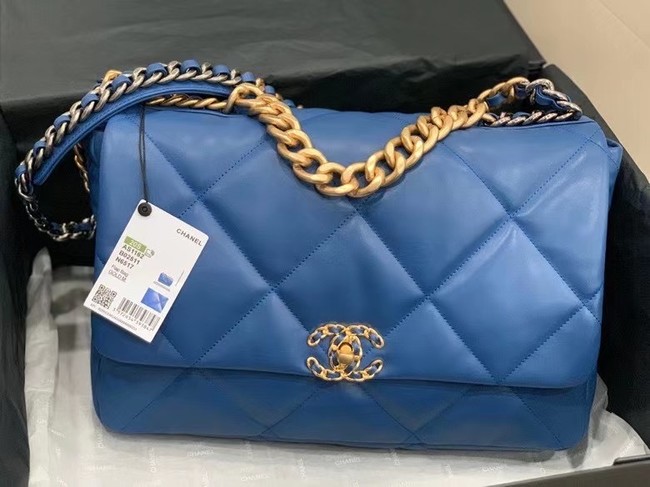 chanel 19 large flap bag AS1161 dark blue