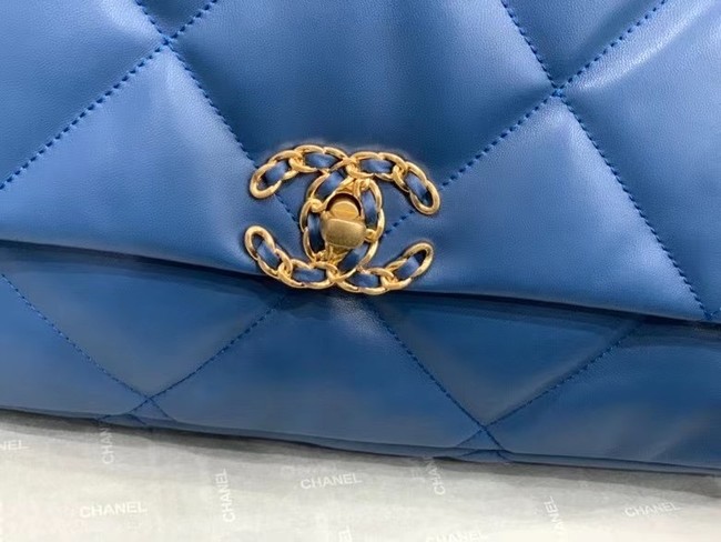 chanel 19 large flap bag AS1161 dark blue